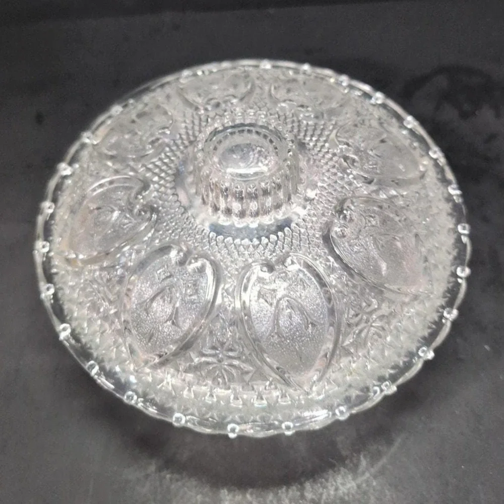 Pasari Indonesia Lidded Candy Dish, Hearts &‎ Flowers Pattern, Pressed Glass Jar